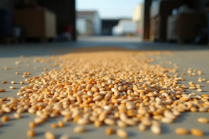 Seeds and grains spilled on a garage floor