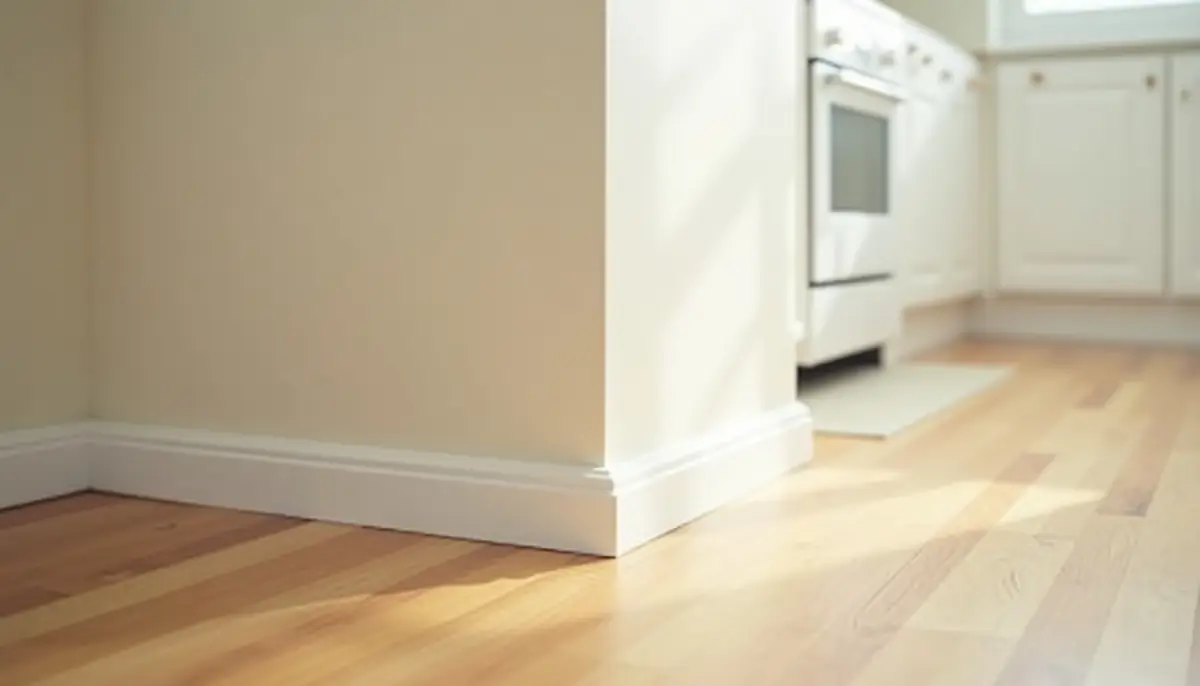 Corner where a kitchen wall meets the floor