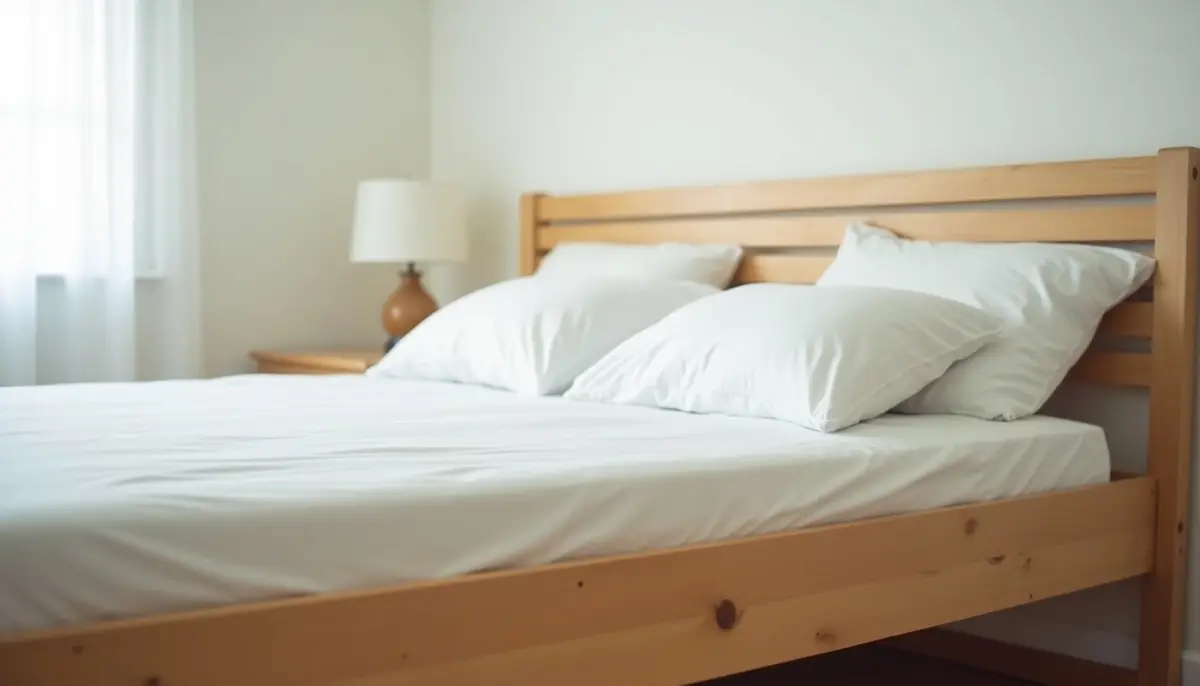 Bed frame against a bedroom wall