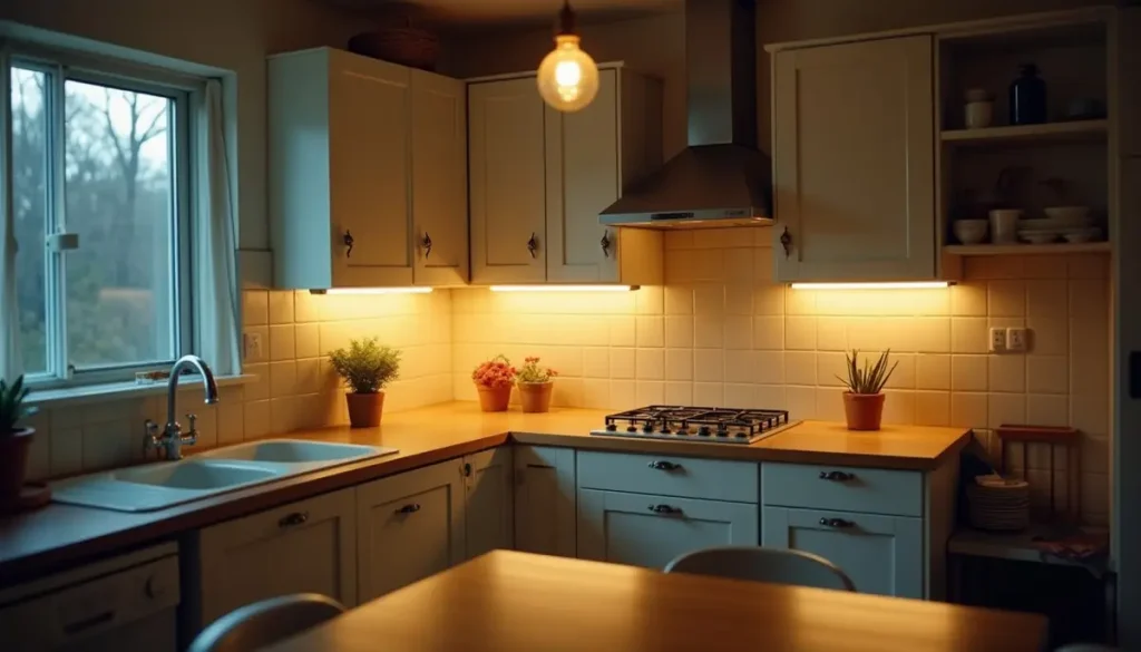 Kitchen wall and counter at night