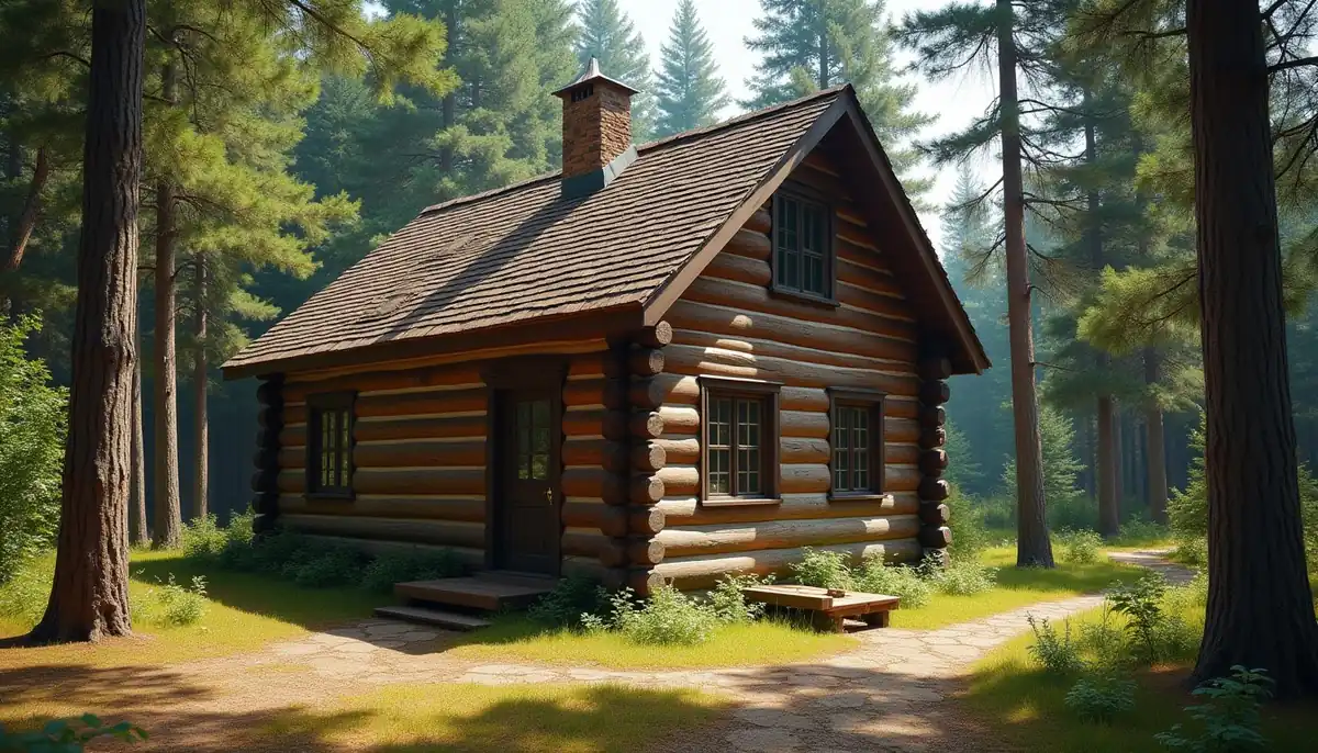 Rustic log cabin in the woods