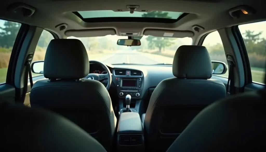 Car interior with seats in daylight