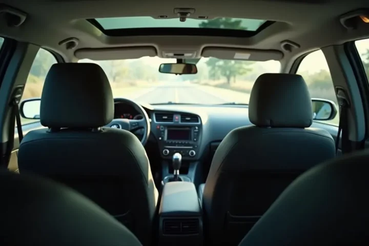 Car interior with seats in daylight