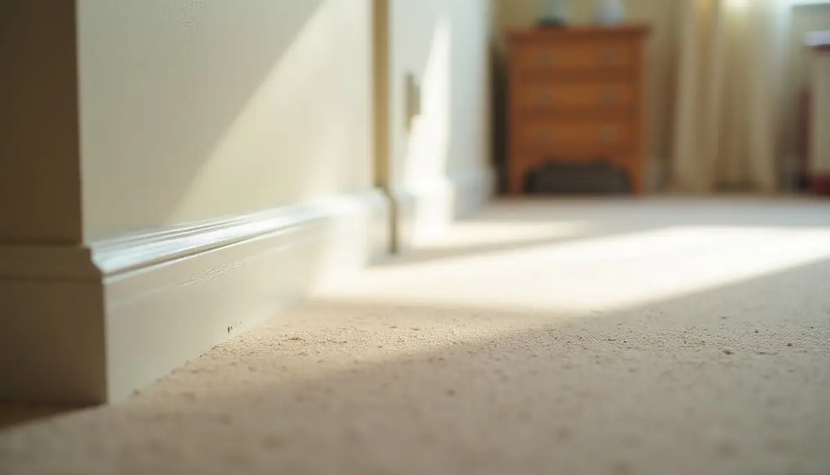 Carpet edge along a skirting board in a bedroom