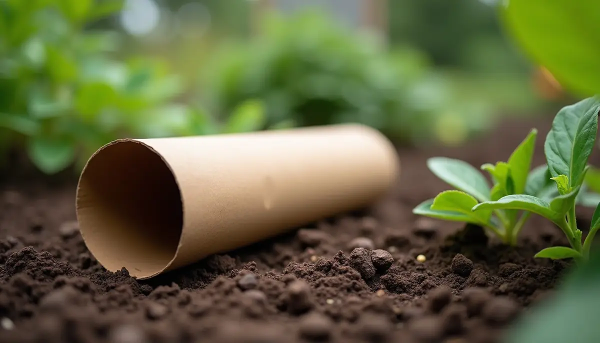 Rolled cardboard tube lying on damp soil