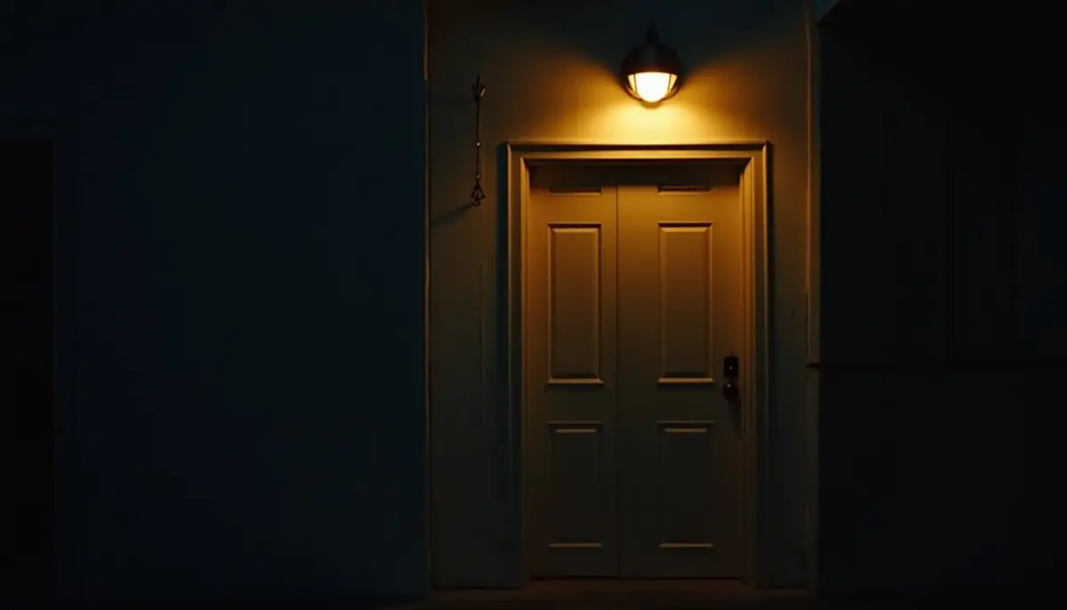 Outdoor light by a door at night