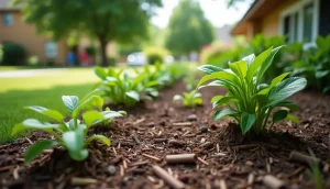 Garden bed with mulch and plants