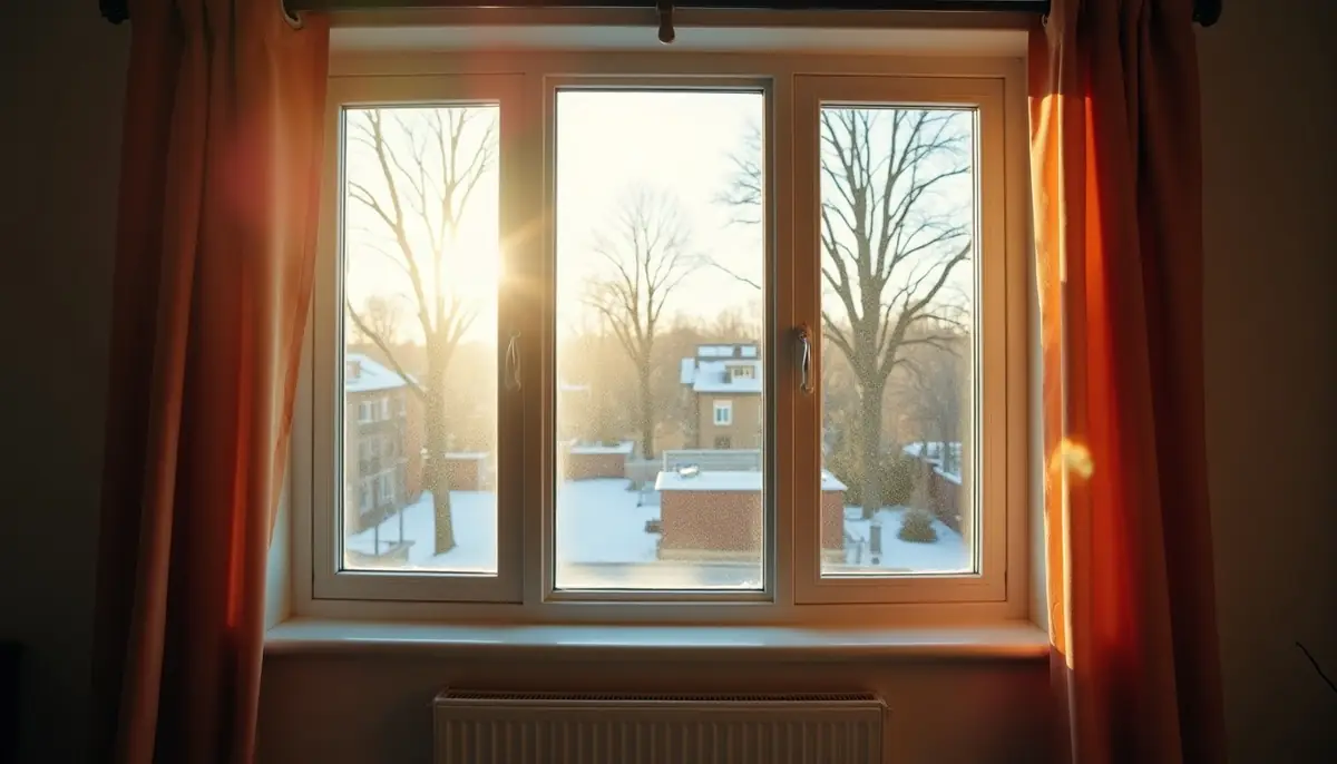 Sunny upstairs window in winter