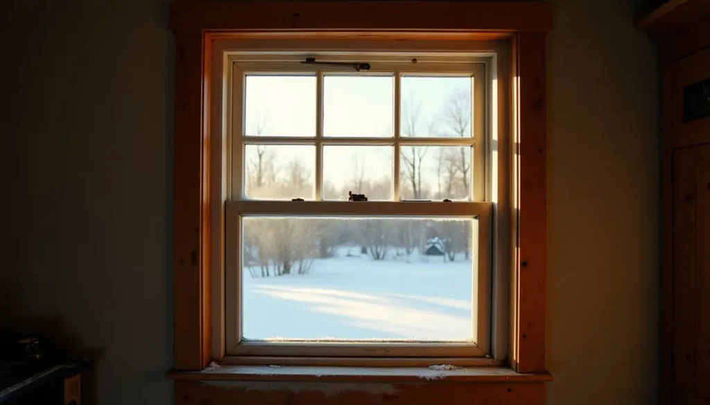 Sunny window in a farmhouse in winter