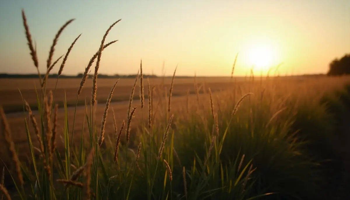 Field edge with tall grass at dusk