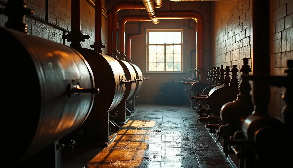 Warm boiler room with pipes