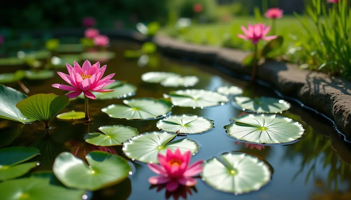 Small backyard pond with lily pads
