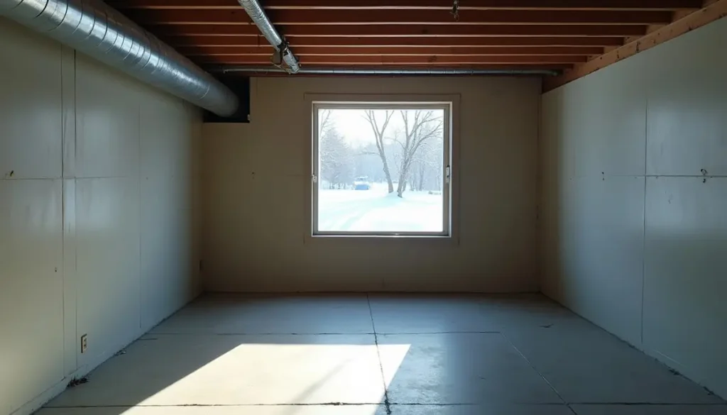 Basement with a small window in winter