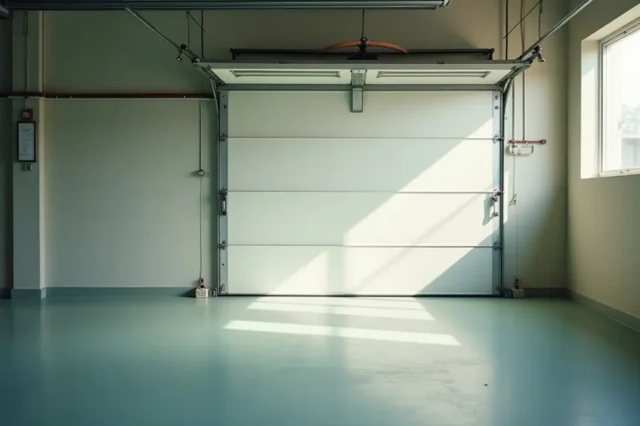 Garage floor along a wall in soft light