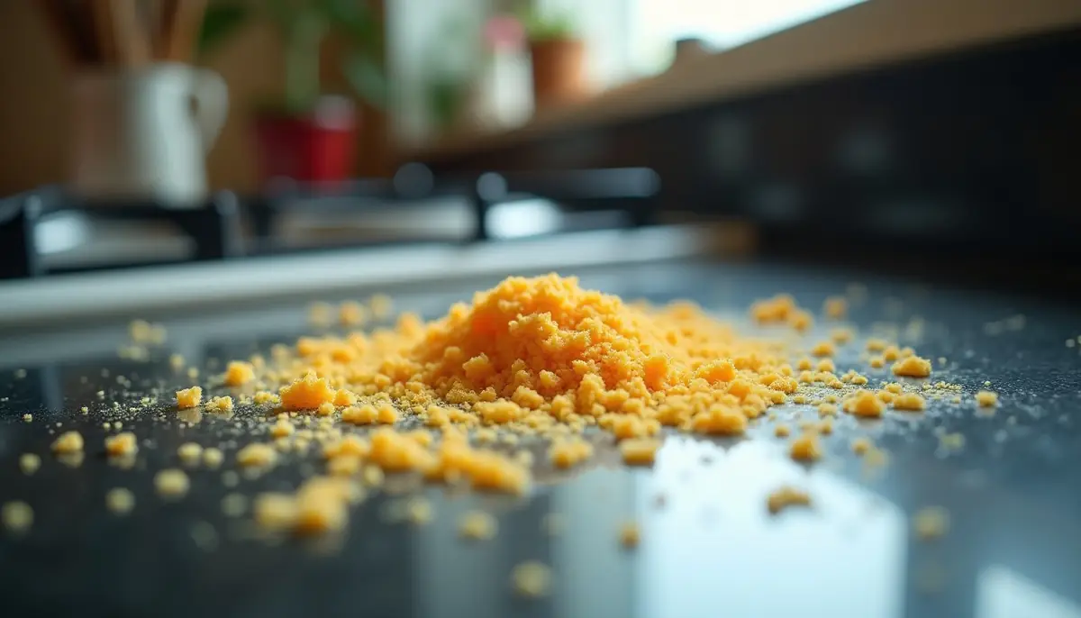 Crumbs and grease on a stovetop