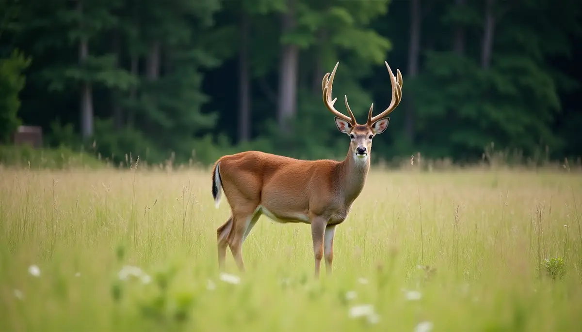 Deer in a meadow at the edge of woods