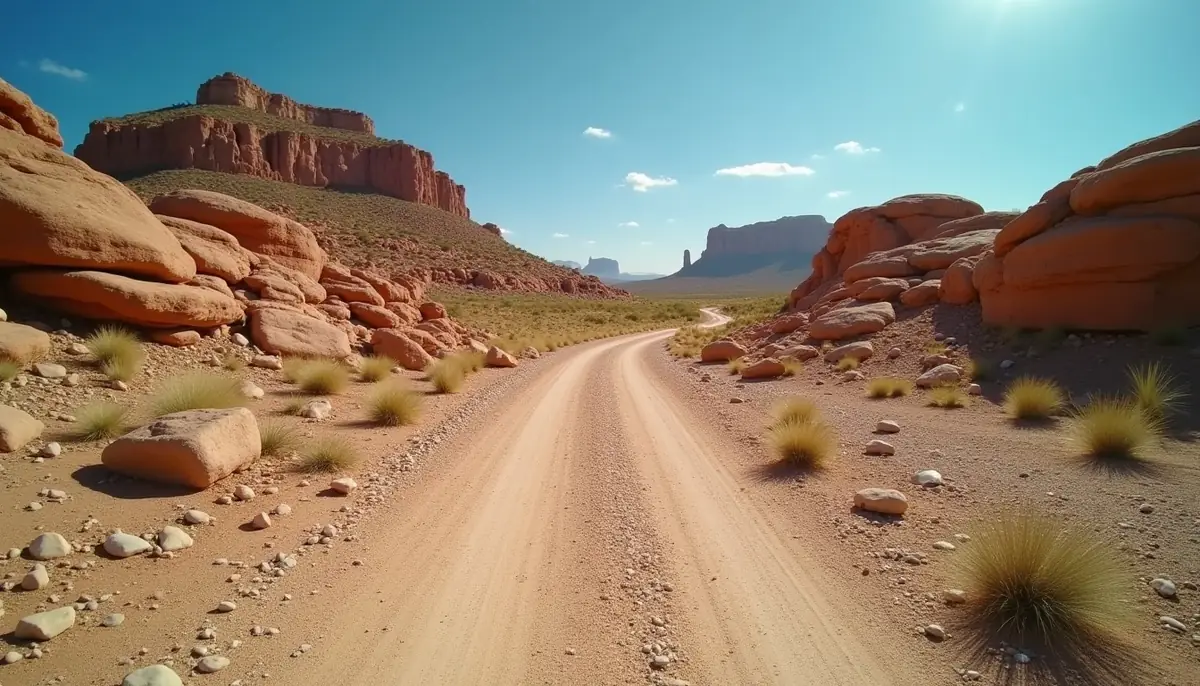 Dry rocky desert yard in Texas with stones and gravel