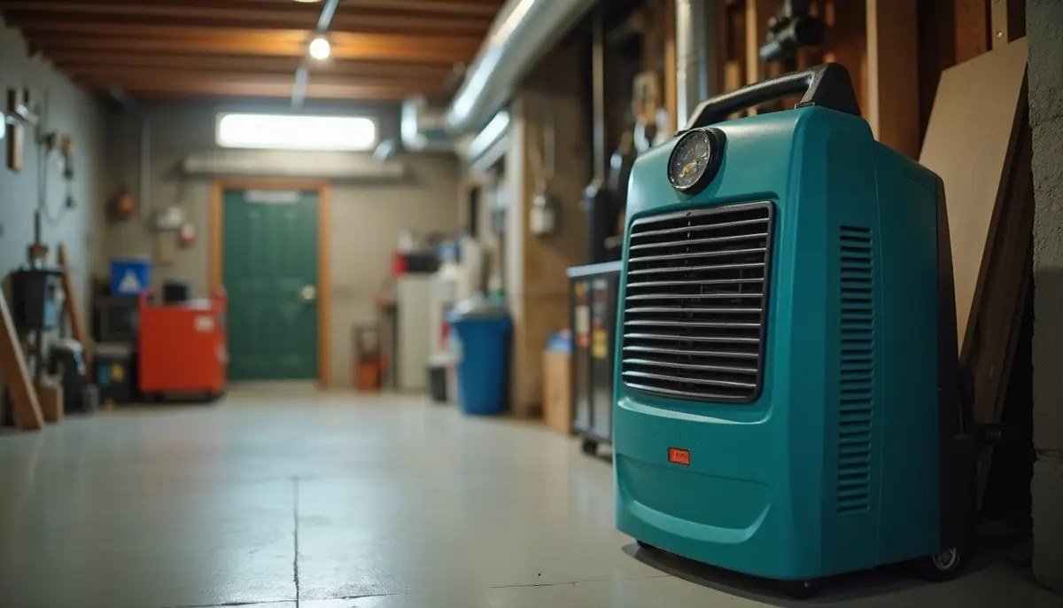 Dehumidifier running in a basement