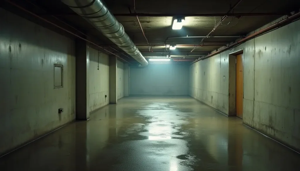 Damp basement with a concrete floor