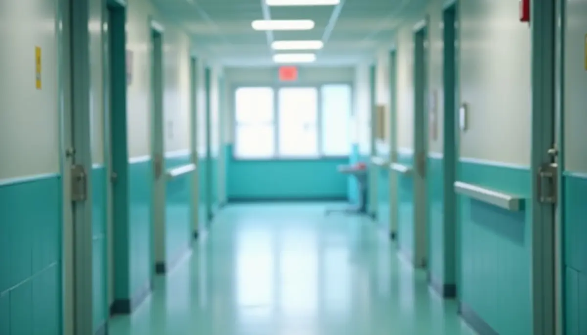 Hospital clinic corridor in daylight