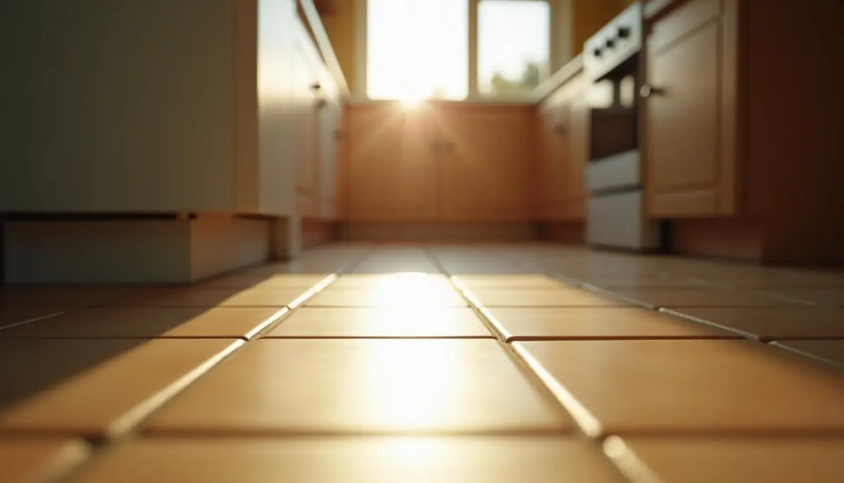 Smooth tiled kitchen floor in evening light