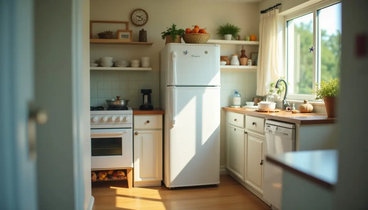 Kitchen corner beside a refrigerator