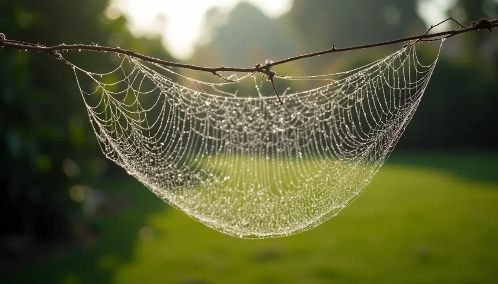 Dew-covered web in a garden