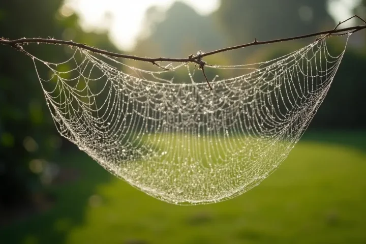 Dew-covered web in a garden