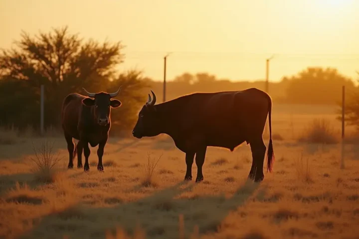 Cattle grazing in a dry south Texas pasture at golden hour