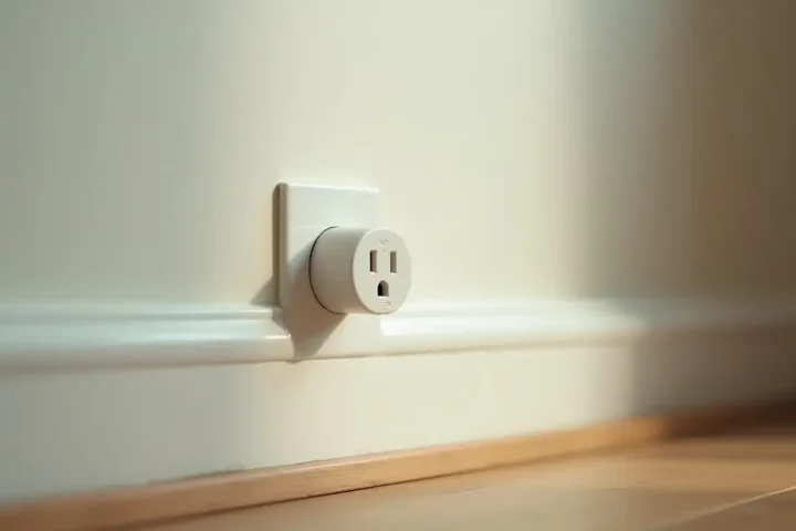 A plug-in ultrasonic pest repeller device in a domestic wall socket at skirting board level