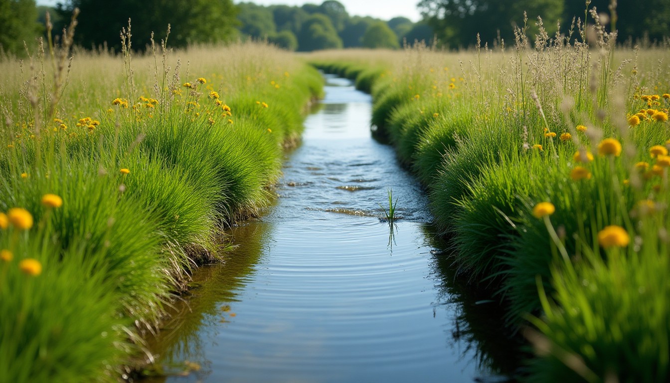 Two clear streams joining in a green meadow